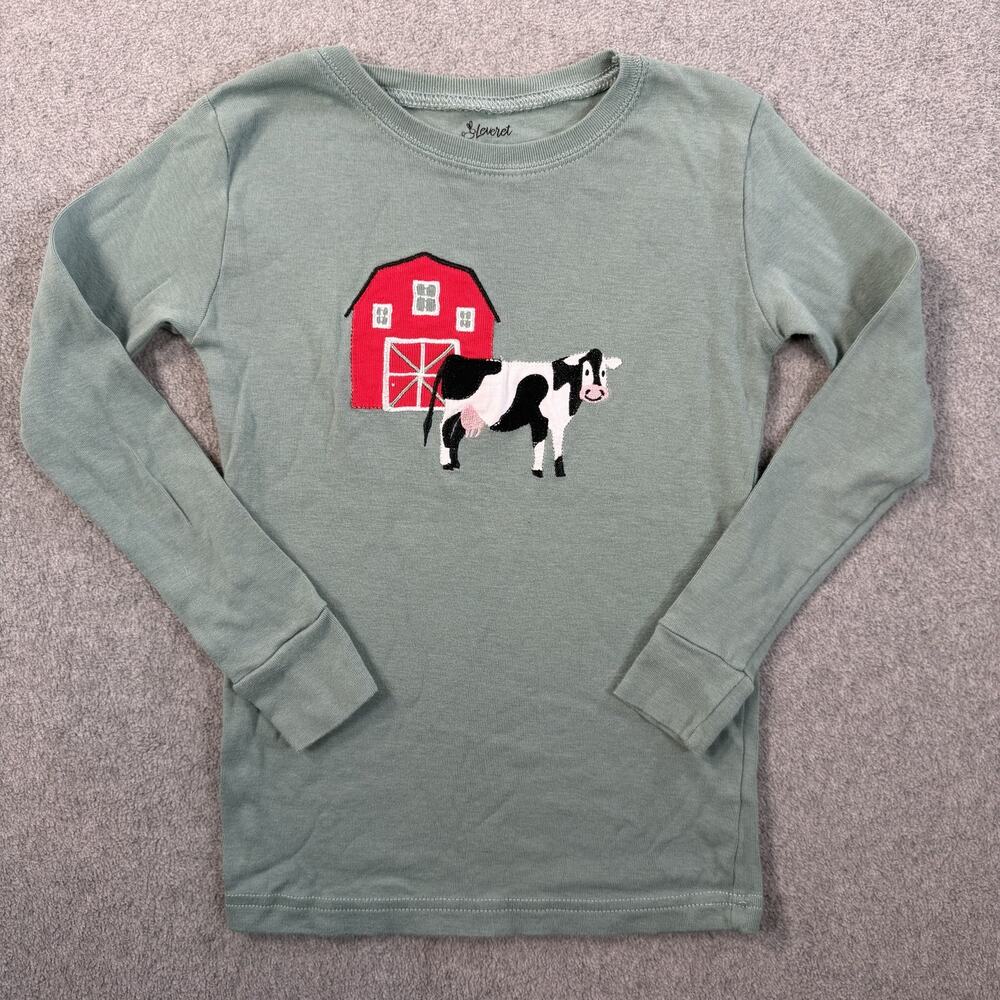 Leveret Kids 8 Years Pajama Top Green Cow Farm Barn Sleepwear Long Sleeve